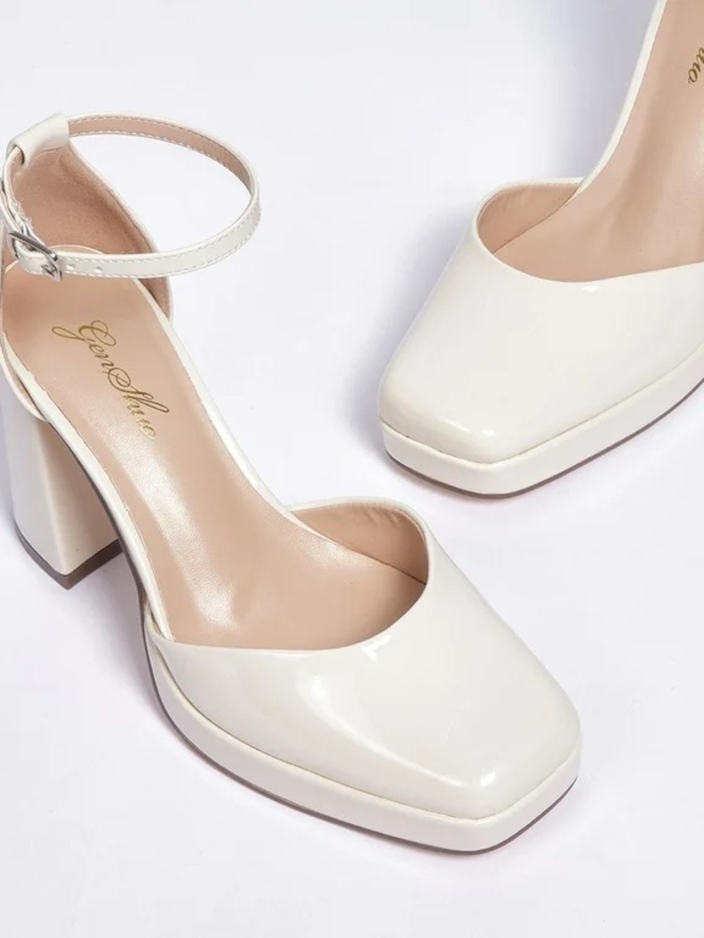 Zhabtuc Women's Platform Chunky Pumps Heels Milky White